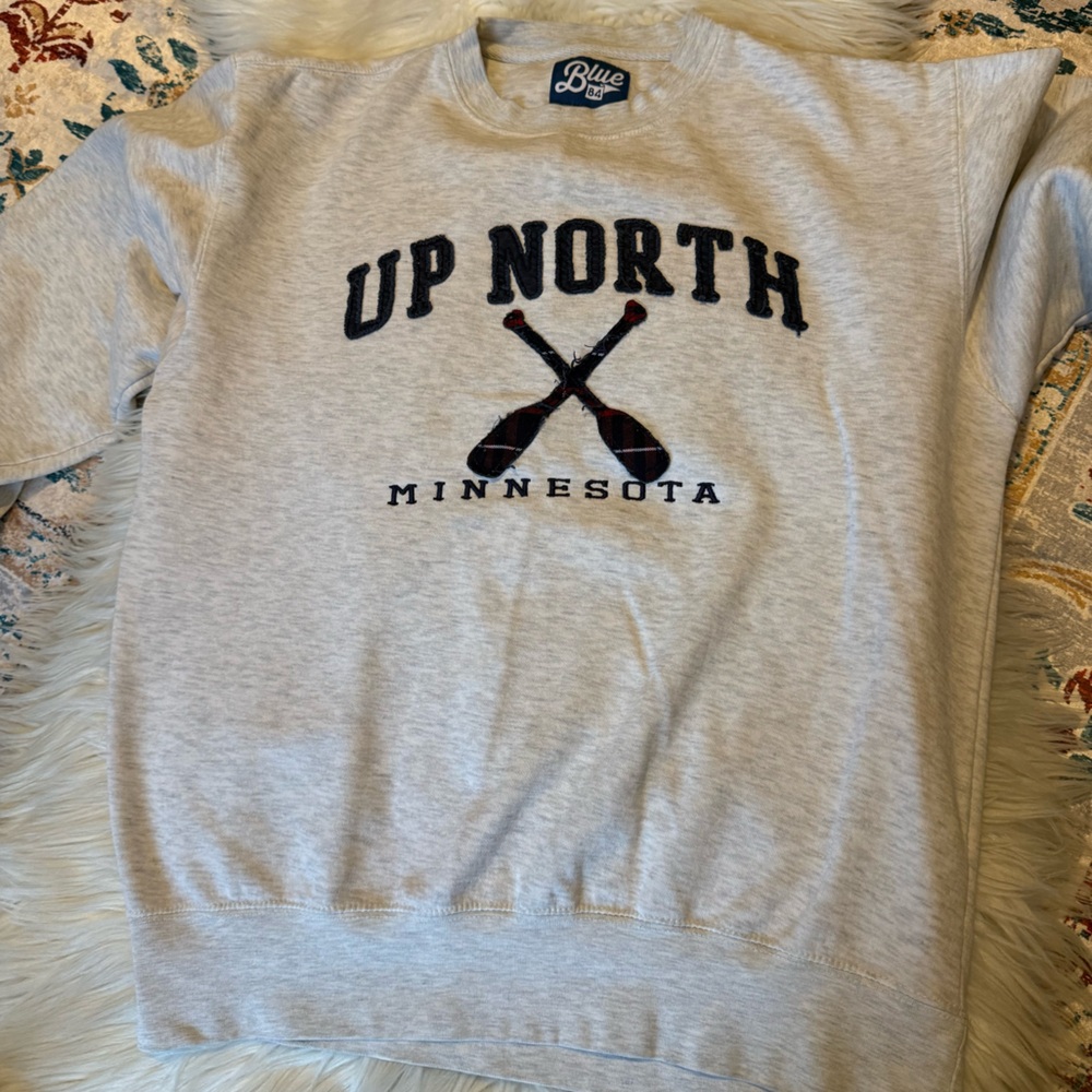 Blue 84 Light Gray "Up North" Minnesota crewneck sweatshirt